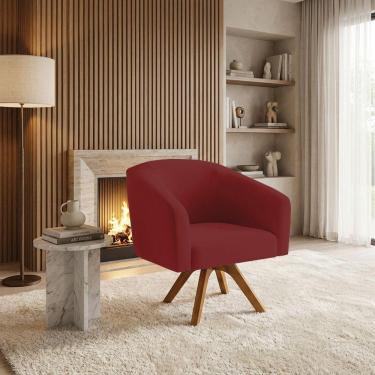 Imagem de Poltrona Sala Decorativa Stella Base De Madeira Giratória Mm30 Veludo Marsala D03 - D'rossi