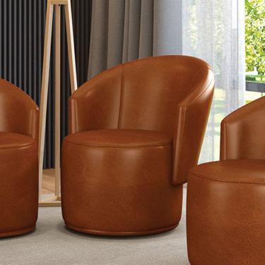 Imagem de Poltrona Decorativa Orgânica Fixa Para Sala Malu Sintético Pu M11 - D'rossi Nozes