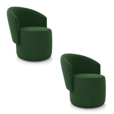 Imagem de Poltrona Decorativa Orgânica Fixa Para Sala Kit 2 Malu Suede M11 - D'rossi Verde