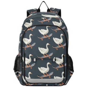 Imagem de ODAWA Geese Riding Skateboards Kids Backpack 17 Inch, Kid School Backpack with Chest Strap