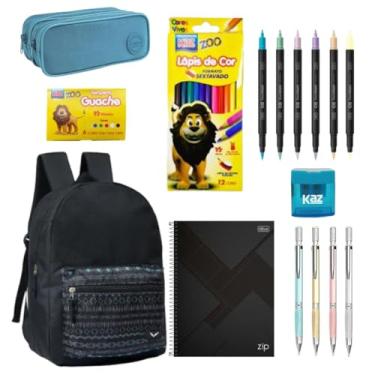 Imagem de Kit Material Escolar Aluno 31 Itens Estudante com Mochila Estojo Caderno Argolado YES Lapiseira CIS