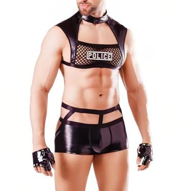 Imagem de NICEMHAPU Fantasia de polícia masculina cosplay roupa íntima sexy pijama uniforme para bar, boate, apresentações de palco e festas de Natal