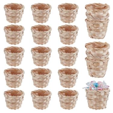 Imagem de GOMAKERER Mini cesta de bambu de tecido, 24 peças, cesta redonda natural pequena de 4 a 8 cm, organizador de mesa para joias, casa, escritório, lembrancinhas, presente