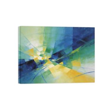 Imagem de Impressões abstratas em tela-Quadro texturizado para parede-Azul verde e amarelo 2-Pintura moderna para sala de estar 30x40cm Tela Embrulhada