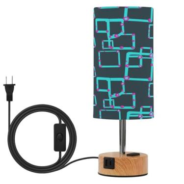 Imagem de Wassud Candeeiro de mesa de cabeceira de toque com linhas abstratas azuis com 3 temperaturas de cor, luminária de mesa moderna com forro de sombra, luminária noturna para sala de estar, quarto