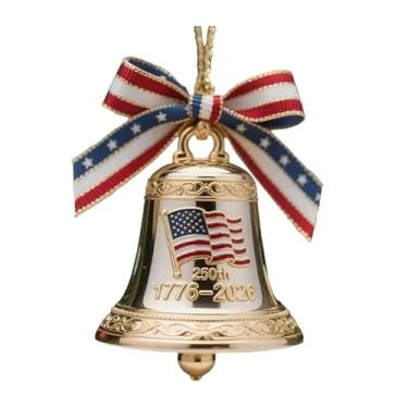 Imagem de Enfeite de sino da liberdade do 250º aniversário dos EUA, presente com pingente de fundação dos EUA, lembrança de campainha comemorativa de metal feito à mão, decoração de pendurar para colecionadores
