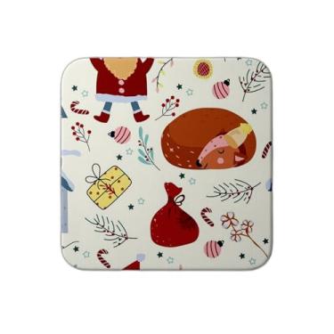 Imagem de Ladrilho Decorativo de Cerâmica Inverno com Veados e Papai Noel Engraçado