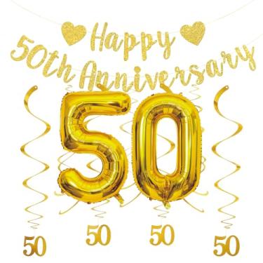 Imagem de Conjunto de 4 peças de decorações de 50º aniversário, 50 decorações de aniversário de casamento, faixa de 50º aniversário adequada para planejadores de festas temáticas