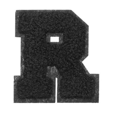 Imagem de PATIKIL Remendos de letras, 1 peça letra R inicial em tecido bordado com patch de 6 cm para roupas, chapéus, bolsas de maquiagem, faça você mesmo, preto