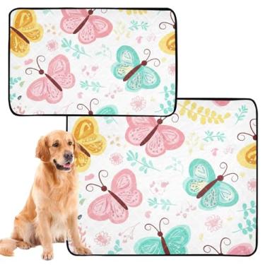 Imagem de TSENQUE Almofadas de xixi, laváveis, fofas, borboletas, folhas, floral, reutilizável, tapete para gatos, à prova d'água, tapete de cachorro fofo, absorvente, pequeno x pacote com 3