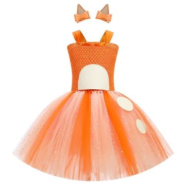 Imagem de IBTOM CASTLE Fantasia de Halloween para meninas, vestido tutu de tule com lantejoulas e orelhas de cachorro, infantil, livro de palavras, dia de aniversário, festa de aniversário, fantasia, laranja, 4