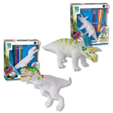 Imagem de Kit Brinquedo Jurassic Color TRex Triceratops para Pintar com 12 Canet