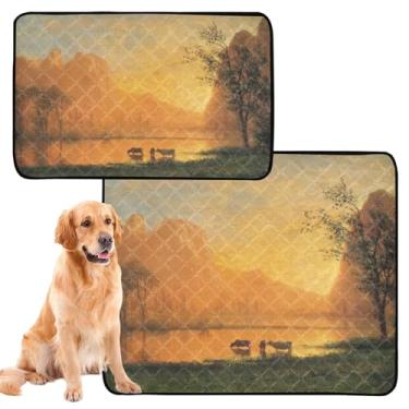 Imagem de TSENQUE Landscape Albert Bierstadt Sundown Yosemite Almofadas de xixi laváveis para cães para gatos Tapete impermeável para gaiola de cachorro absorvente almofada de penico para cães, médio + grande