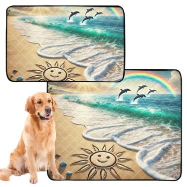 Imagem de Almofada de xixi lavável para cães, praia, oceano, litoral, para cães, reutilizável, para treinamento de filhotes, à prova de vazamento, tapete impermeável para caixa, pequeno x pacote com 3