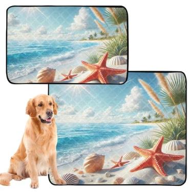 Imagem de TSENQUE Coastal Seashell Starfish Beach Almofadas de xixi laváveis para cães para gatos, absorventes e cães, tapete impermeável para cercadinho para cães, pequeno x pacote com 3