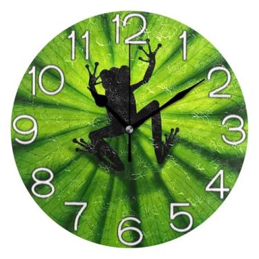 Imagem de GAIGEO Relógio de parede analógico decorativo sala de aula relógio de escritório funky alimentado por bateria, arte de parede boho decoração de casa bonito sapo preto folha verde, 25 cm, ponteiros