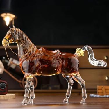 Imagem de Garrafa de licor de vidro em forma de cavalo de 1 litro com entalhe requintada, garrafa de vinho espessa, à prova de vazamento, armazenamento exclusivo para barware, Scotche, Bourbon, vodka, presentes