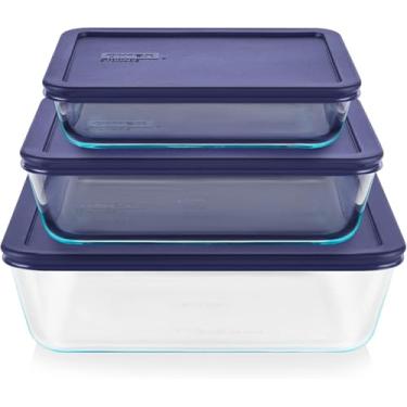 Imagem de Pyrex Simply Store 6-Pc Glass Food Storage Container Set with Lids, 3-Cup, 6-Cup, & 11-Cup Rectangular Meal Prep Containers with Lid, BPA-Free Lid, Dishwasher, Microwave and Freezer Safe