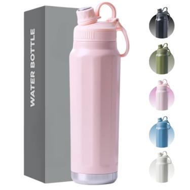 Imagem de Garrafa Térmica de Aço Inox 800ml - Tampa com Alça - Sistema de Parede Dupla Isolada à Vácuo - Ideal para Academia/Trabalho/Faculdade (Rosa)