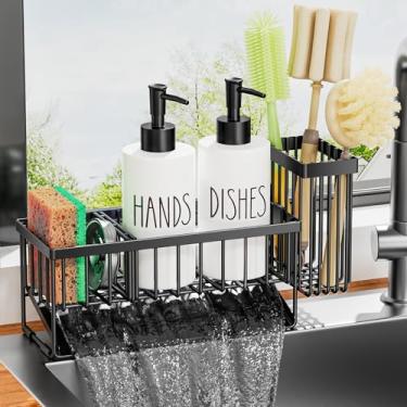 Imagem de MASADI Conjunto de dispensador de sabão de cozinha com suporte de esponja, garrafa de vidro de 355 ml, conjunto de dispensador de sabão para mãos e louças, almofada de silicone antiderrapante, suporte