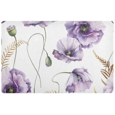 Imagem de Tapetes personalizados de flores violeta papoula peônia para entrada, decoração de varanda frontal, tapetes antiderrapantes, entrada externa 81 x 50 cm