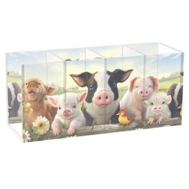 Imagem de TSENQUE Porta-lápis de mesa de acrílico personalizado de porco fofo com animais de fazenda, organizador de canetas, copos decorativos, material de escritório