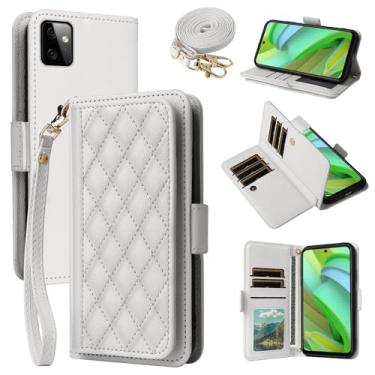 Imagem de Dibosom Capa carteira para Motorola Moto G Power 5G 2023 Argyle com alça de pulso/ombro slots para cartões, bolsa flip de couro PU, suporte minimalista acolchoado para celular GPower G5 feminino