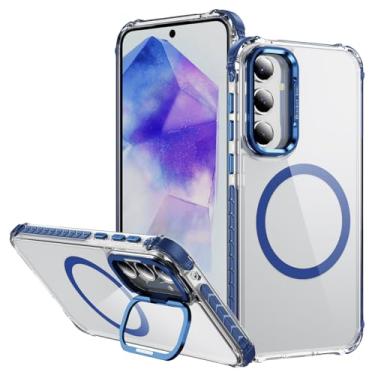 Imagem de Yarxiawin Capa transparente para Samsung Galaxy A54 com anel magnético compatível com carregador sem fio Magsafe, capa para celular Samsung A54 à prova de choque com suporte, capa vermelha fina (azul)