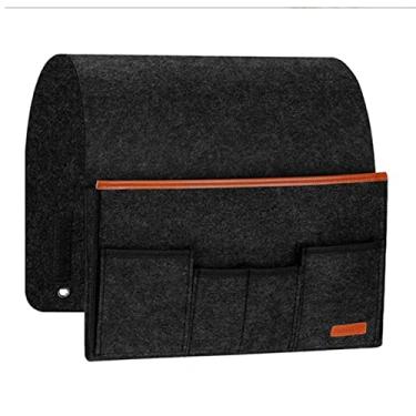 Imagem de Organizador de apoio de braço para sofá e cadeira com 5 bolsos, suporte de controle remoto antiderrapante, bolsa reclinável para guardar jornais, revistas, controles remotos de TV, tablet, cinza
