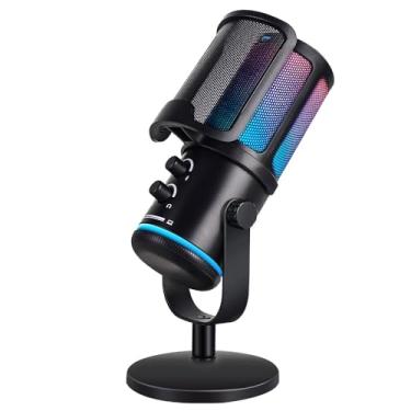 Imagem de Nuoxiange Microfone condensador USB para jogos para PC, PS5/PS4 – Microfone de streaming RGB com filtro pop, botão de mudo rápido e conector de fone de ouvido, USB-C para Discord, Podcast, Twitch