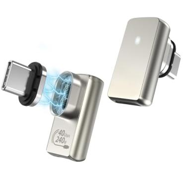 Imagem de MoKo Adaptador magnético USB C 240W, pacote com 2, adaptador USB C magnético de ângulo reto com carregamento rápido USB4 40Gbps 8K 60Hz vídeo para Thunderbolt 3/4, MacBook Pro/Air/ROG Ally/Steam