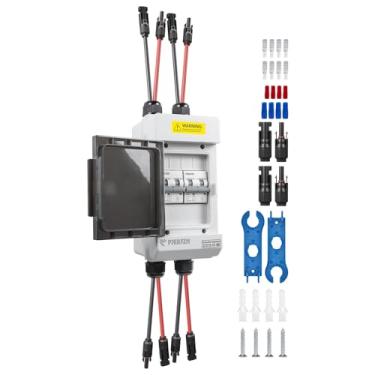 Imagem de Pjerjzn Interruptor de desconexão de painéis solares 25A 1000VDC PV interruptor de desligamento caixa de disjuntor de 2 cordas IP66 à prova d'água à prova de UV