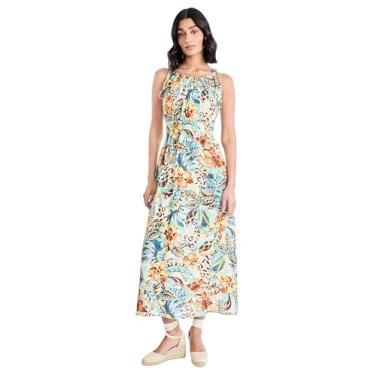 Imagem de The Good Journey Vestido maxi feminino boho floral gola canoa sem mangas para convidados de casamento e férias de verão, Multi, G
