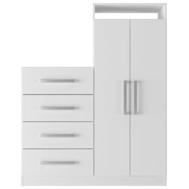 Imagem de Guarda-Roupa Compacto com 4 Gavetas e 2 Portas, Branco, Armário Moderno com Prateleira Superior