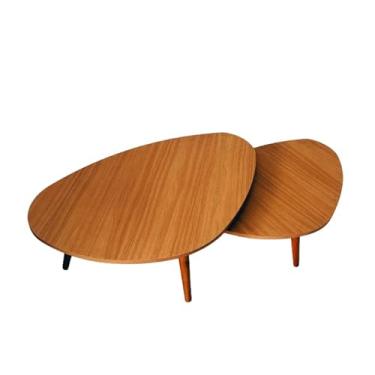 Imagem de Kit 2 Mesas de Centro Madeira + MDF Laminado, Design Orgânico Moderno para Sala de Estar/Quarto/Escritório, 69-77cm, Cor Mel