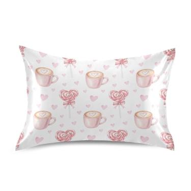 Imagem de Wassud Fronha de cetim de pirulitos em forma de coração para cabelo e pele fronhas de seda lisa tamanho padrão capas de travesseiro respiráveis com fecho de envelope