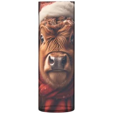 Imagem de Vaso cilíndrico buquê de flores de Natal vaca highland vaso de flores redondo bonito personalizado floral decoração de casa estética, 30 cm x 9,9 cm
