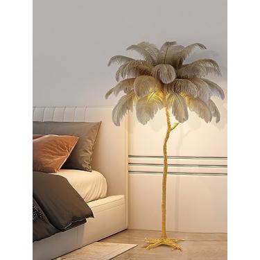 Imagem de Luminária de chão com 35 penas de avestruz e intensidade regulável - Iluminação LED elegante para sala de estar, quarto, escritório e quarto infantil - 3 opções de cores, decoração sofistica