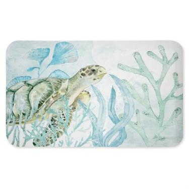 Imagem de Tapete antifadiga Turtle In The Sea, tapete ergonômico acolchoado para cozinha e pé com suporte antiderrapante, tapete confortável ecológico, design por Kim Allen, 76 cm x 45 cm