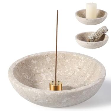 Imagem de Koville Suporte de incenso de mármore natural, suporte de incenso para palitos com 9 furos, queimador de incenso feito à mão, apanhador de cinzas para meditação, ioga, spa, abeto bálsamo/palo santo
