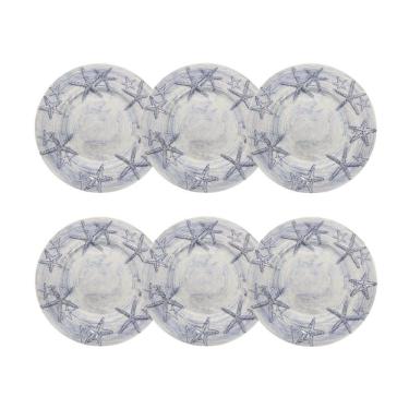 Imagem de Cj 6 Pratos Rasos de Melamina C/Borda Estrela do Mar Branco/Azul 28cm Entrecasa