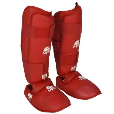 Imagem de Caneleira Karate com Protetor de Pé MKS Competition Homologada CBK Vermelho-Unissex