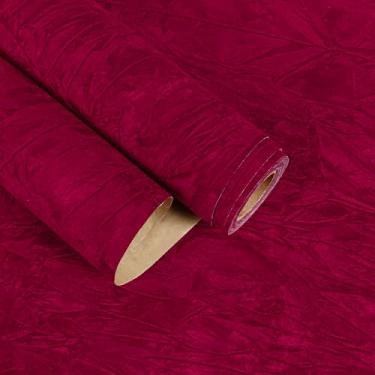 Imagem de EaseStick Papel de parede de veludo vermelho escuro 39.9 cm x 406.4 cm forro de feltro autoadesivo para gaveta de joias tecido texturizado papel de parede descascar e colar veludo flocagem papel de