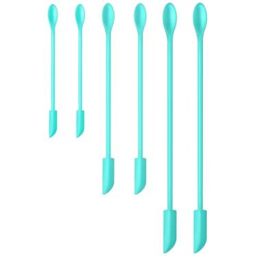 Imagem de Espátula de maquiagem, 6 peças, conjunto de espátulas de silicone, mini espátula pequena para alimentos, garrafa de beleza, frasco de loção para tirar a última maquiagem (azul)