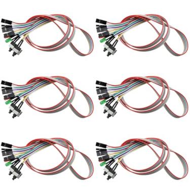 Imagem de SQXBK 6 cabos de interruptor de computador desktop 65 cm/26 polegadas luz dupla interruptor interruptor mãe botão liga/desliga redefinir o cabo