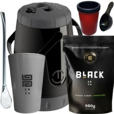 Imagem de Kit Para Tereré Black Erva Mate 500g Garrafa Pávia Lisa Copo Acrílico 