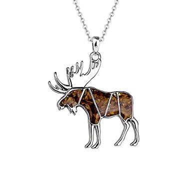 Imagem de Lauren-Spencer Colar de animais de pedra preciosa colar turquesa olho de tigre fichas tocadas animal pingente colar urso alce cabra veado alce vida selvagem joia natureza presente para mulheres homens, Aço inoxidável, turquesa sintética