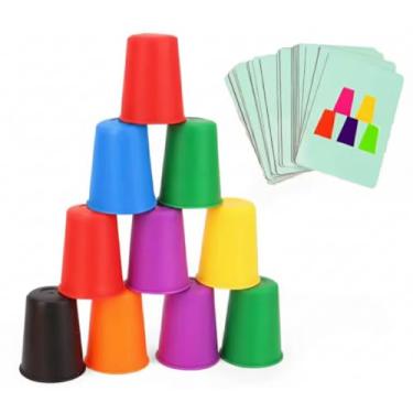 Imagem de Jogo de Empilhar Copos Coloridos com Cartões, Brinquedo Educativo Montessori para Treinamento Lógico e Cognição de Cores, Desenvolvimento Intelectual Infantil