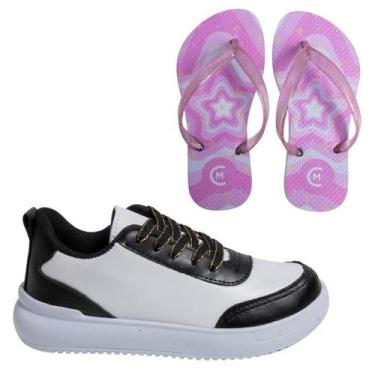 Imagem de Tênis Casual Infantil Feminino Jogging Meninas Escolar Passeio +Chinel