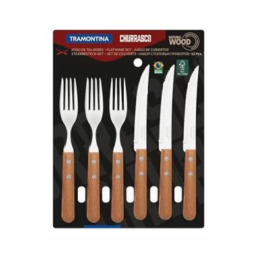 Imagem de JOGO DE TALHERES PARA CHURRASCO DYNAMIC SORTIDOS COM LAMINAS DE ACO INOX E CABOS DE MADEIRA - 12 PEÇAS